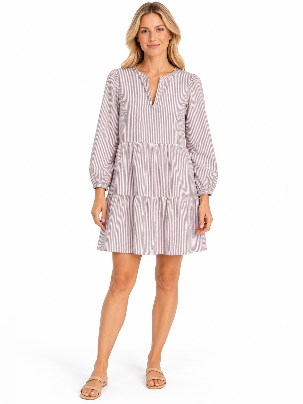 Vineyard Vines Performance Size Small Striped Tiered Long-Sleeve Mini Dress